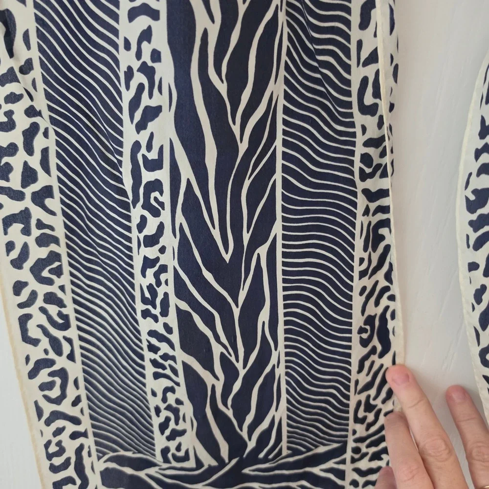 Honey Silk Scarf Navy Blue Cream Animal Print Zebra Leopard 10x52